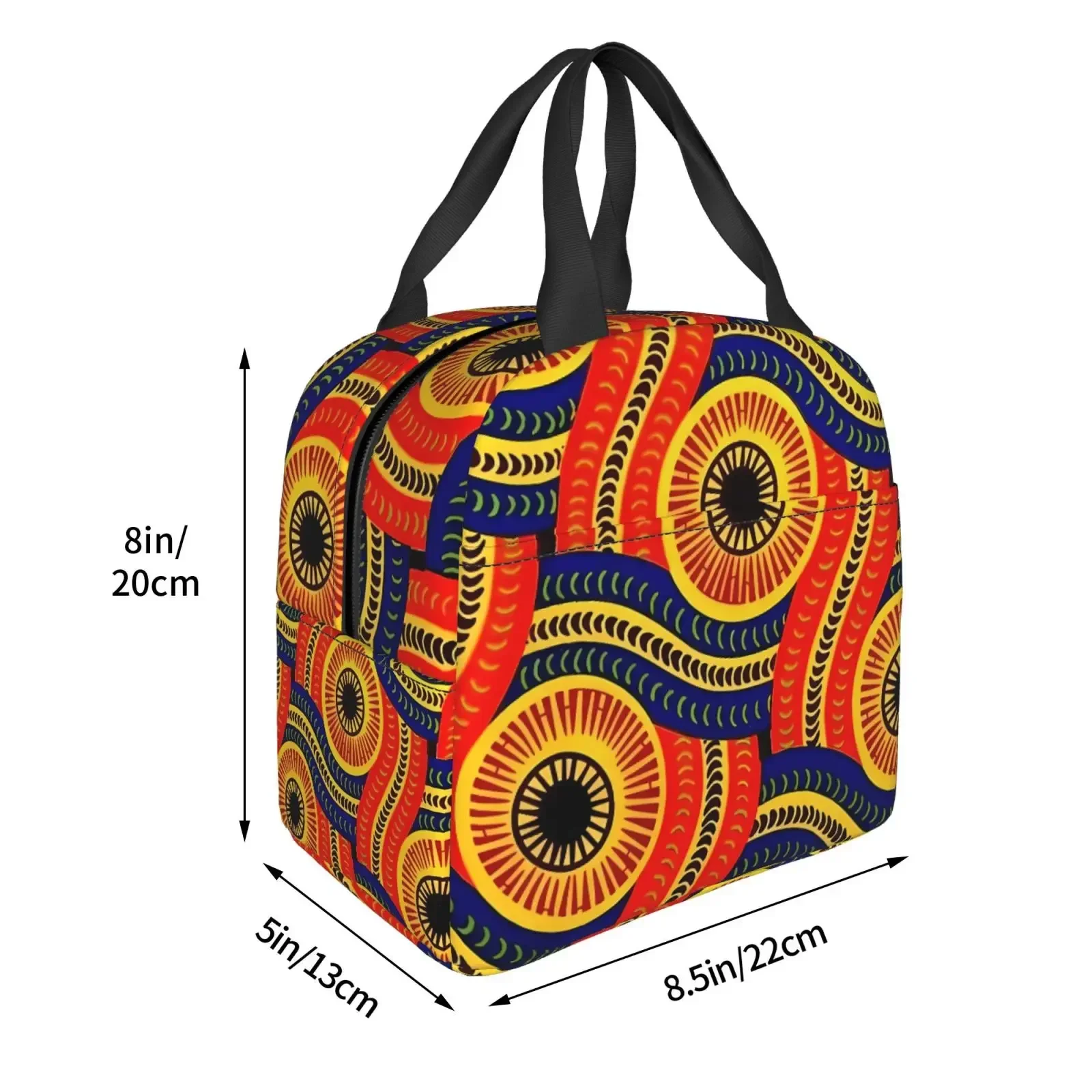 bolsa-termica-para-almoco-com-padrao-geometrico-e-cores-vibrantes-de-inspiracao-etnica-africana-com-compartimento-frontal-ideal-para-meninas-e-meninos
