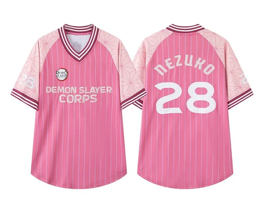 

Demon Slayer Nezuko Pink Baseball Uniform T-Shirt, 3D Print, Trendy Sporty Casual Loose Short-Sleeve, Girlish Style