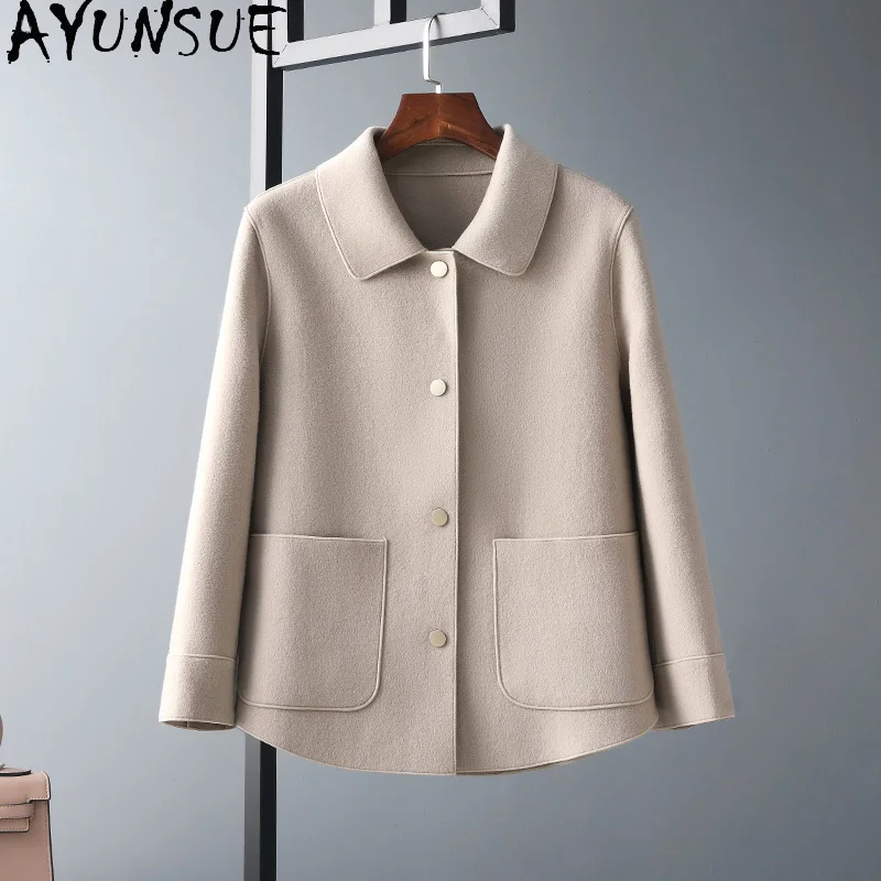 

AYUNSUE New Short 100% Wool Coats for Women 2023 Autumn Winter Fashion Double-sided Woolen Jacket Female Coat Casaco Feminino