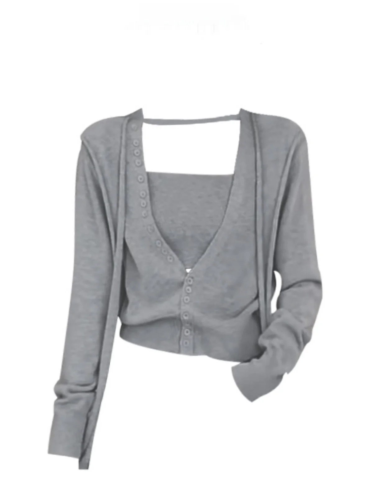 

Design Sensation Double-Sided Wear Knitted Cardigan Strap Women's Loose Lazy Feel Adjustable Fine Rope Two-Piece Set