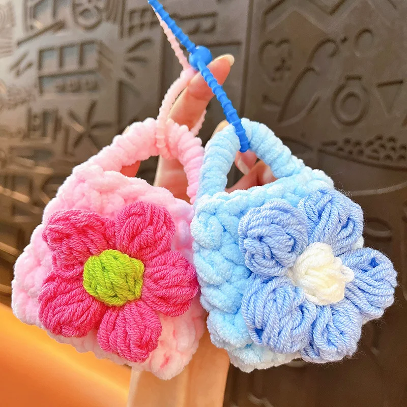 Handmade Mini Crochet Handbag Keychain Cute Knit Pouch Earphone Bag Knitted Keyring Headphones Boxes Portable Covers Key Holder