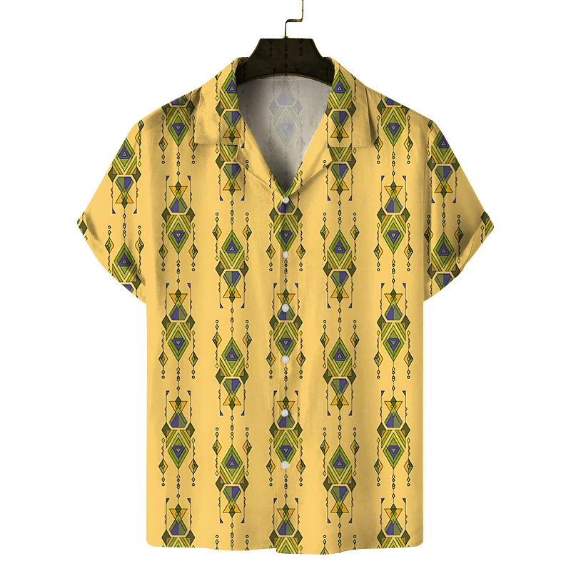 

Fashion Retro Pattern Hawaiian Shirts For Men Summer Casual Short Sleeve 3D Printed Lapel Button Blouse Loose Daily Wear Shirt