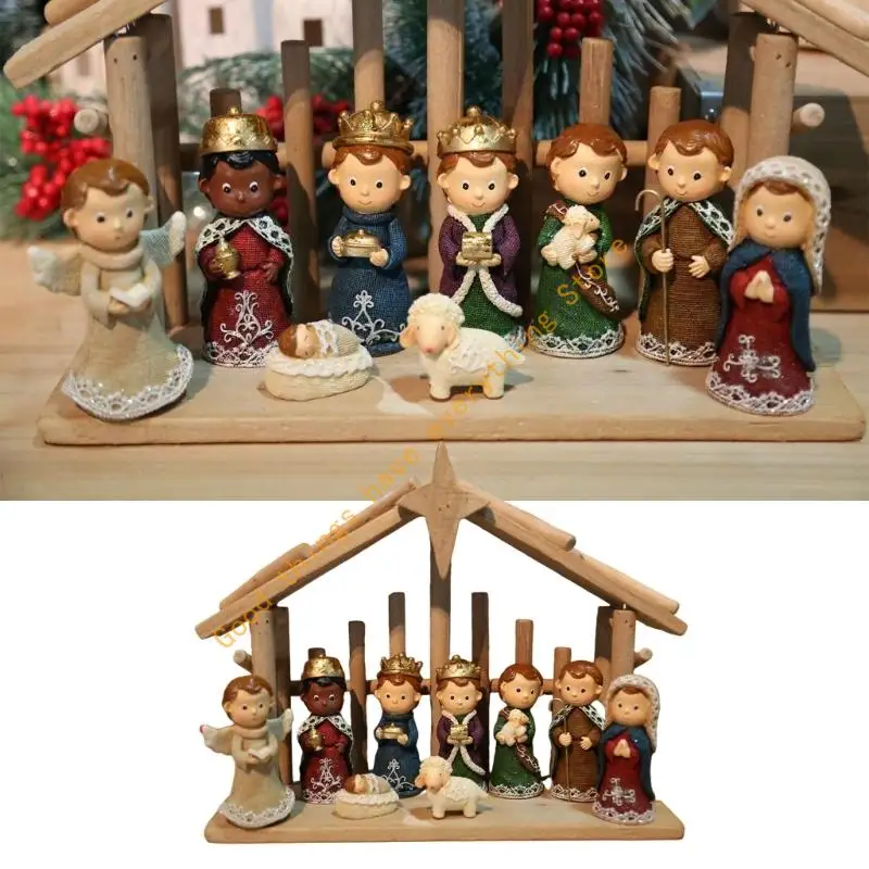 

Christmas Nativity Figurines Resins Manger Holy Family Nativity Scene Statue for Xmases Indoor Home Table Decorations 55KF