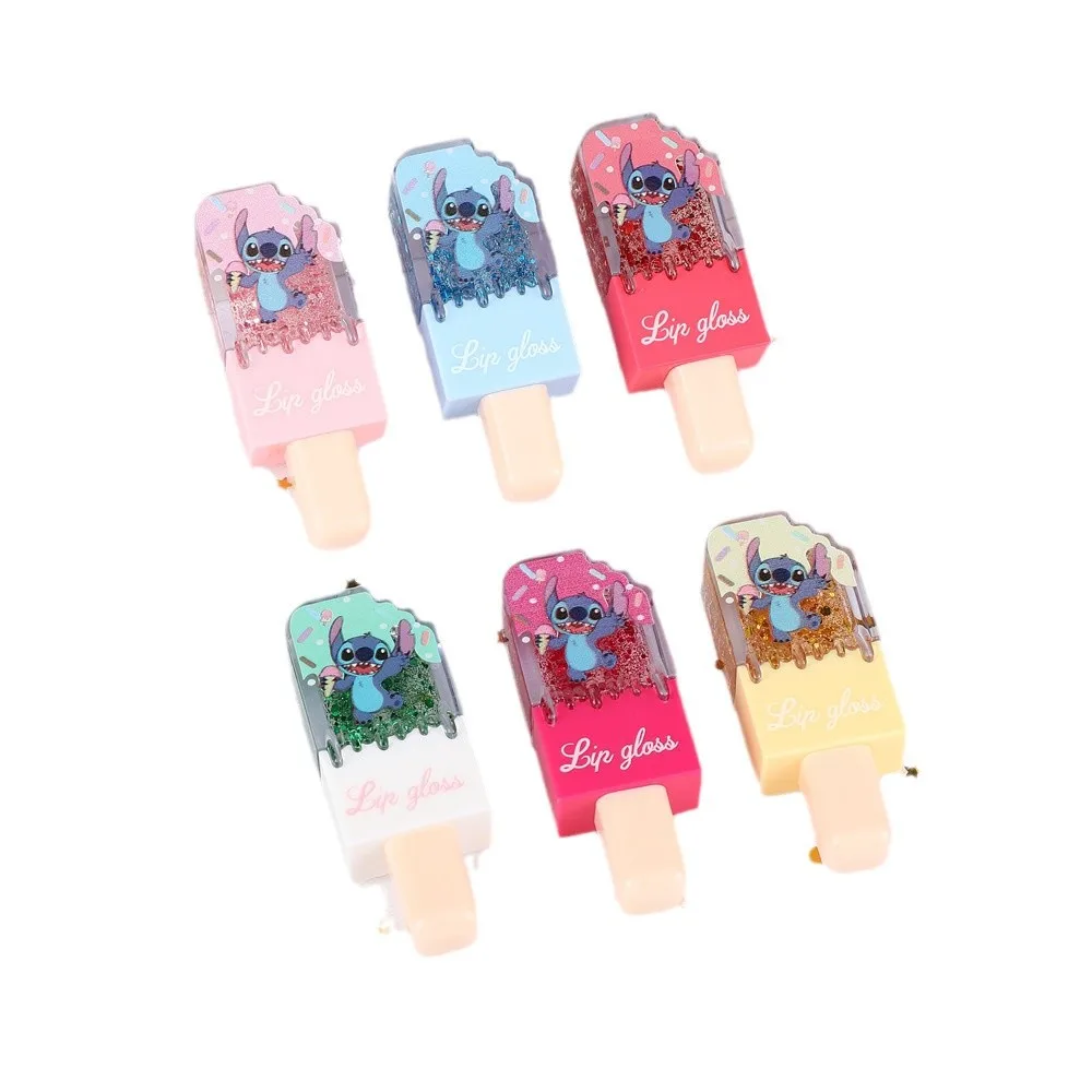6 個ディズニーステッチかわいいアイスクリームグロッシーリップグロスセット水っぽい色が変化するリップグロス防水長持ち女の子の唇のメイクアップ