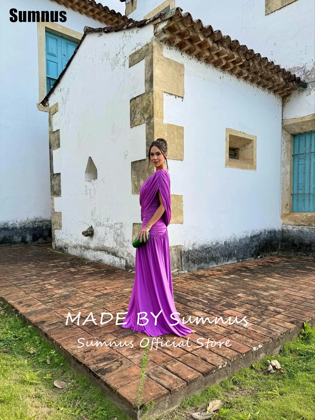 Sumnus エレガントなパープル A ライン イブニング ドレス ワンショルダー プリーツ ノースリーブ プロムドレス فساتين سهرة カスタマイズ