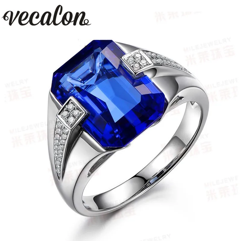 

Vecalon Brand Men fashion Jewelry wedding Band ring 6ct Lab Sapphire 925 Sterling Silver male Engagement Finger ring