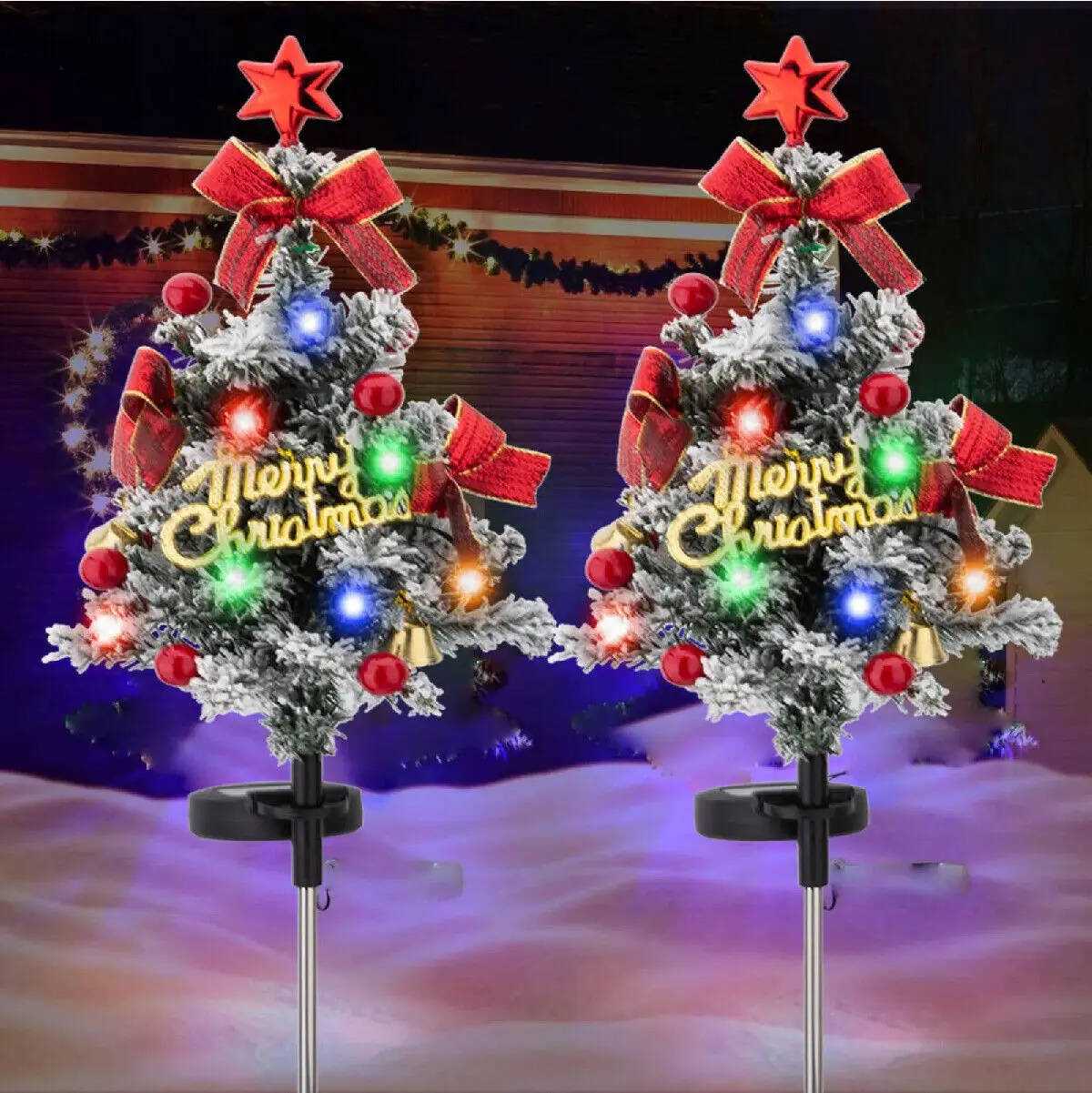 2Pcs Garden Christmas Tree Stake Lights Solar Power Xmas Patio Decoration