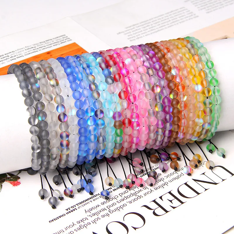 

10pc 6mm Mermaid Glass Crystal Moonstone Strand Multicolor Moonlight Beaded Bracelet Handmade Wristband Gifts Jewelry