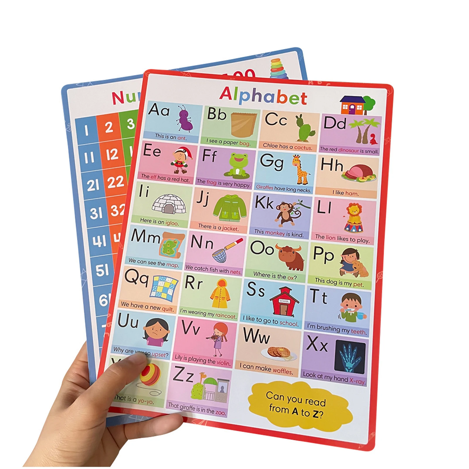 

2Pcs Kids Alphabet and Number Poster Set Sturdy Educational Charts for Toddlers Abc Wall Learning Poster 1-100 Number Chart