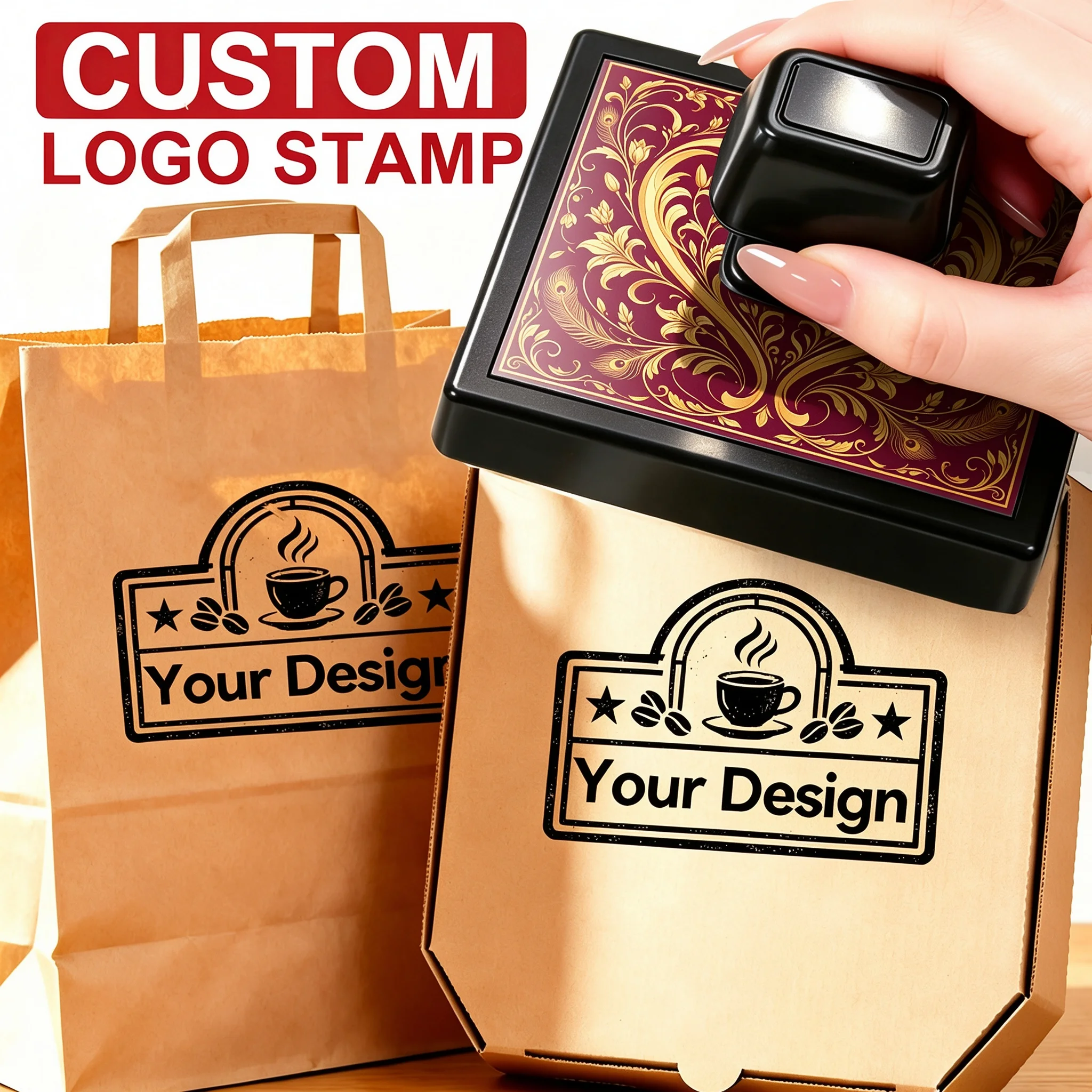 Custom-made Oversize Business Brand Self Inking Stamp logo Pattern for Handmade Festival Paper Stamping Craft