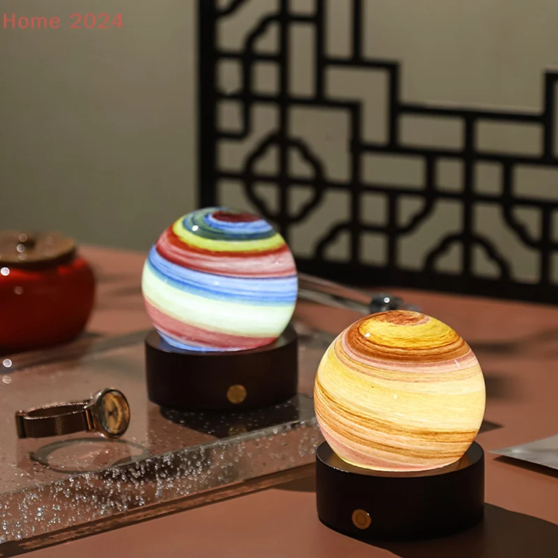 3D Moon Glass Lamp USB Powered Planet Mini Night Light With Wooden Stand Gifts For Girls Boys Friends Birthday Valentine's Day