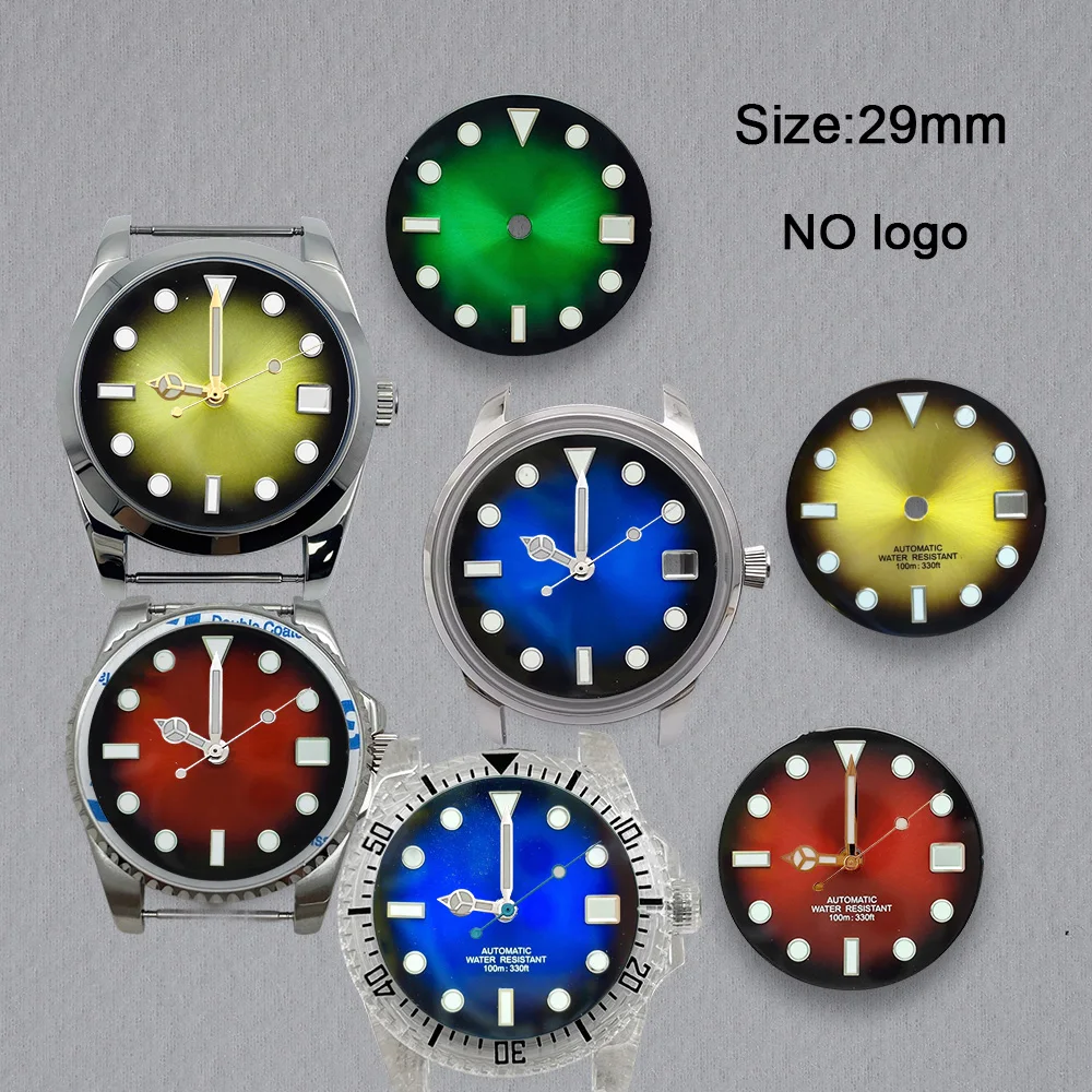 New 29mm No Logo Blank Dial For NH35 Movement Custom Logo Green Luminous Custom Logo Watch Dials Hands Accessories Repair Tools