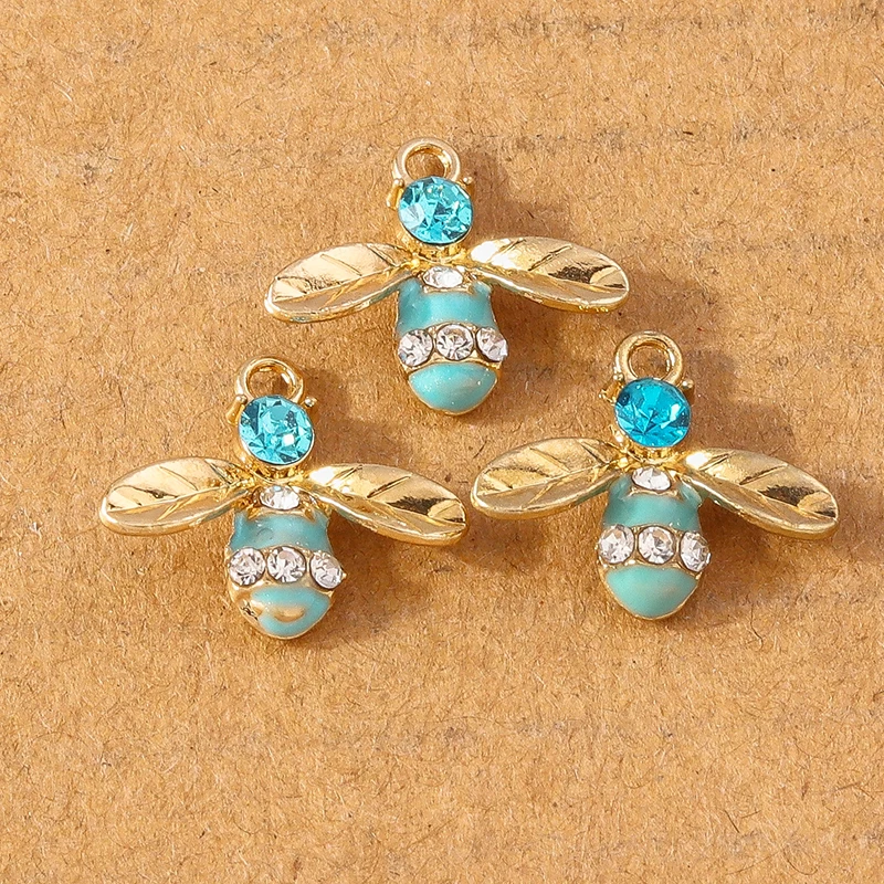 10pcs Cute Enamel Crystal Bees Charms Pendants for Jewelry Making DIY Necklace Earrings Bracelet Accessories Supplies