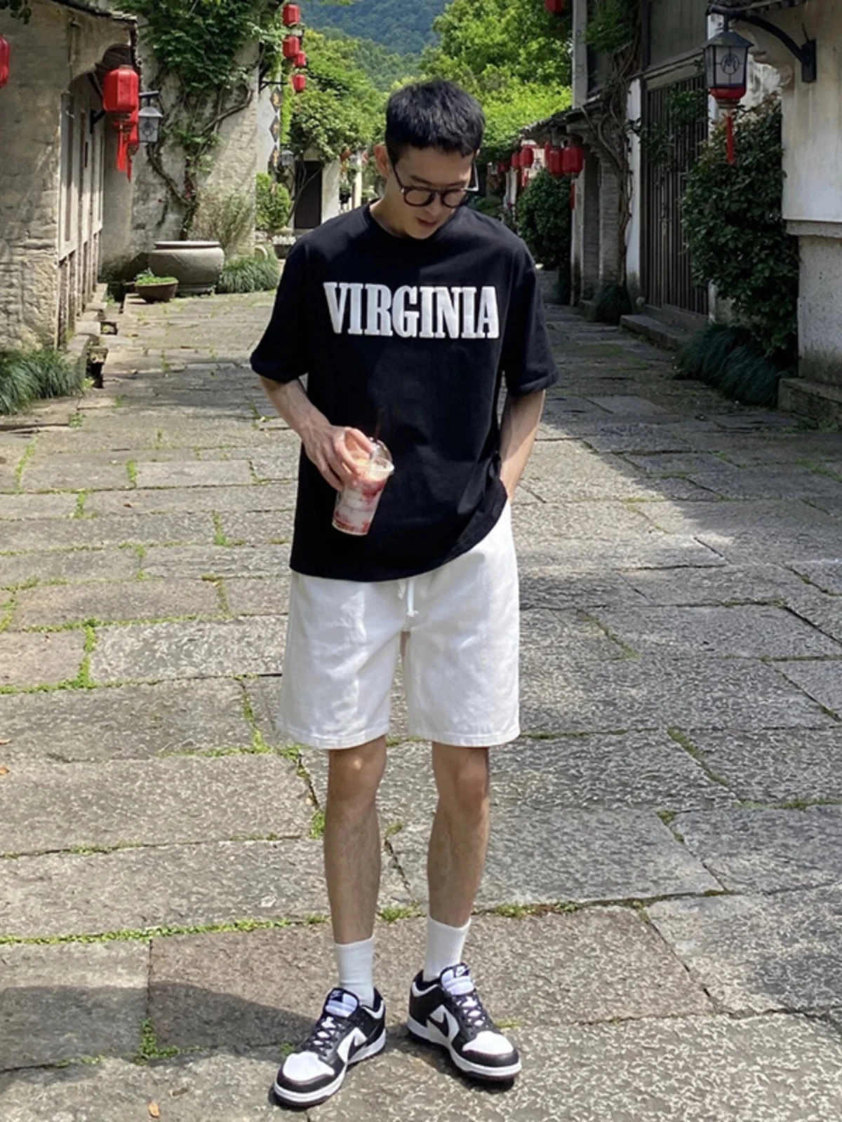 

White Denim Straight Leg Men's orts American High Street Casual Spring Summer Faionable Five-Quarter Length Jeans