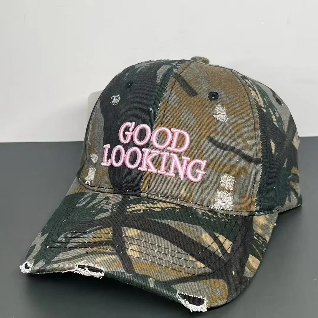 Good Looking Letter Embroidery Hats Casual Breathable Hole Camouflage Baseball Cap Unique Style Outdoor Sun-Shading Hat