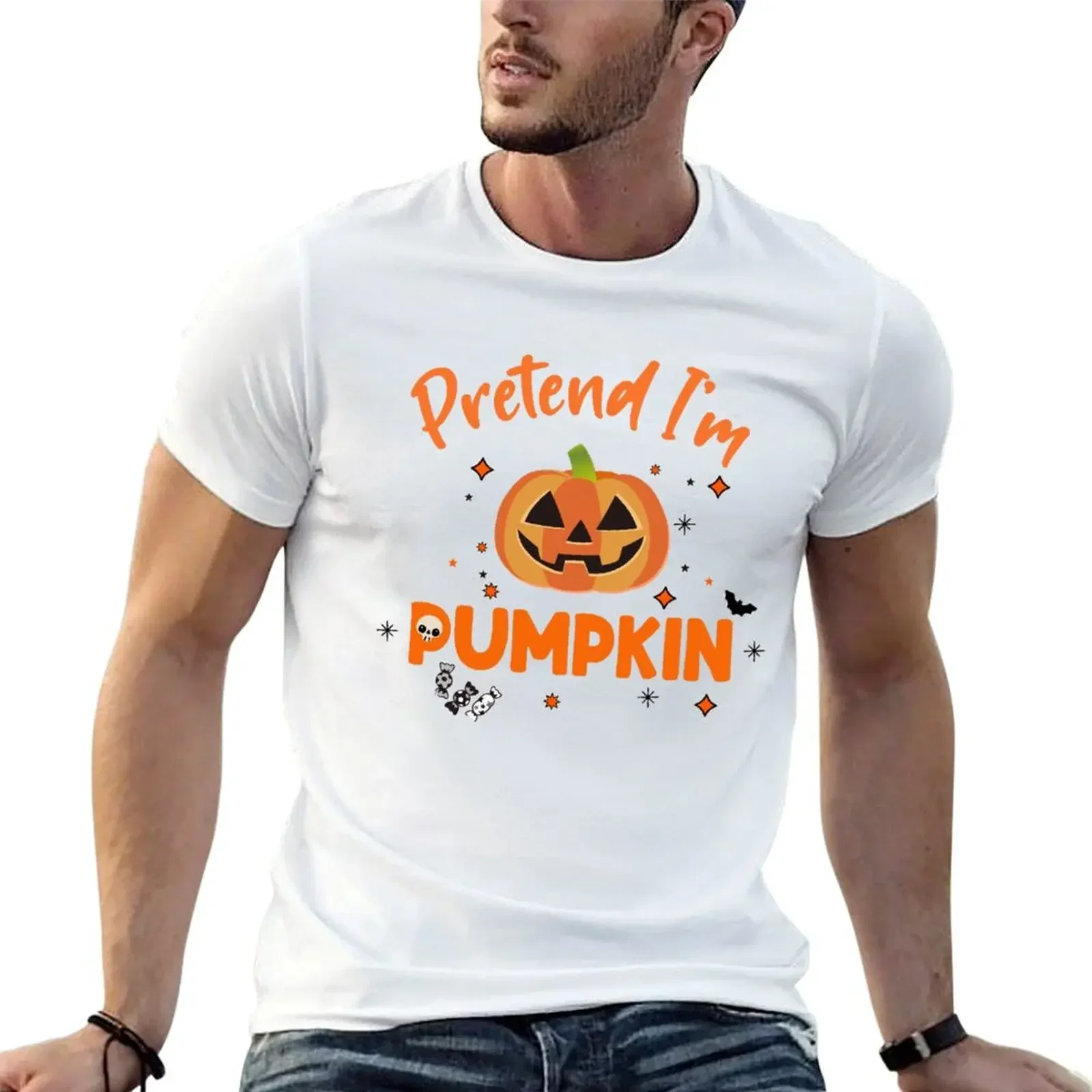 Pretend I'm a Pumpkin Halloween T-Shirt anime clothes anime mens designer t shirt