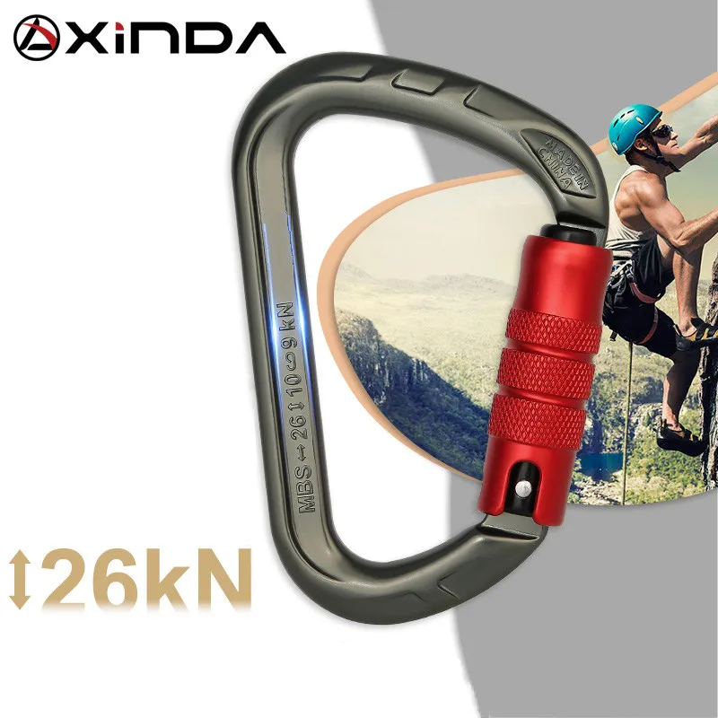 Xinda outdoor D-shape rock climbing  carabiner aluminum mountaineering Screw Auto safety buckle climbing carabiner