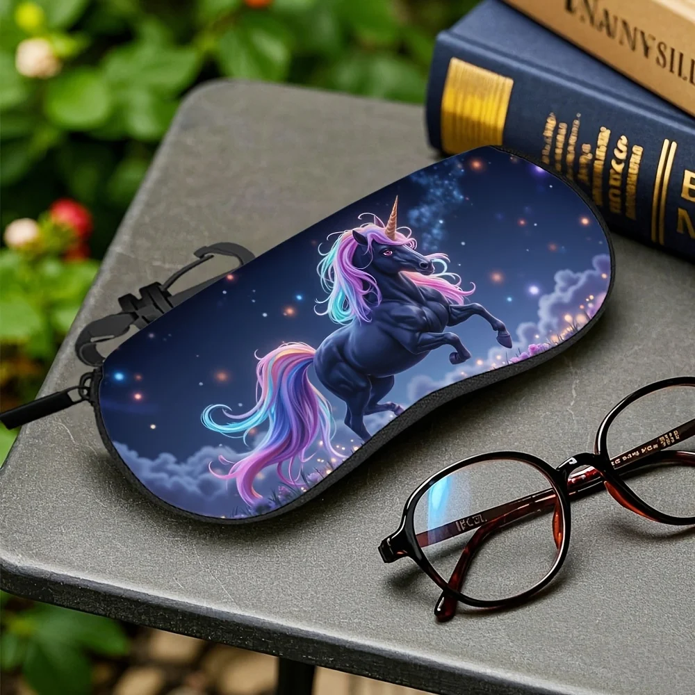 1pc Stylish Unicorn Stars Eyeglasses Case - Portable Zipper Pouch with Vibrant Rainbow Unicorn Design, Multi-Use