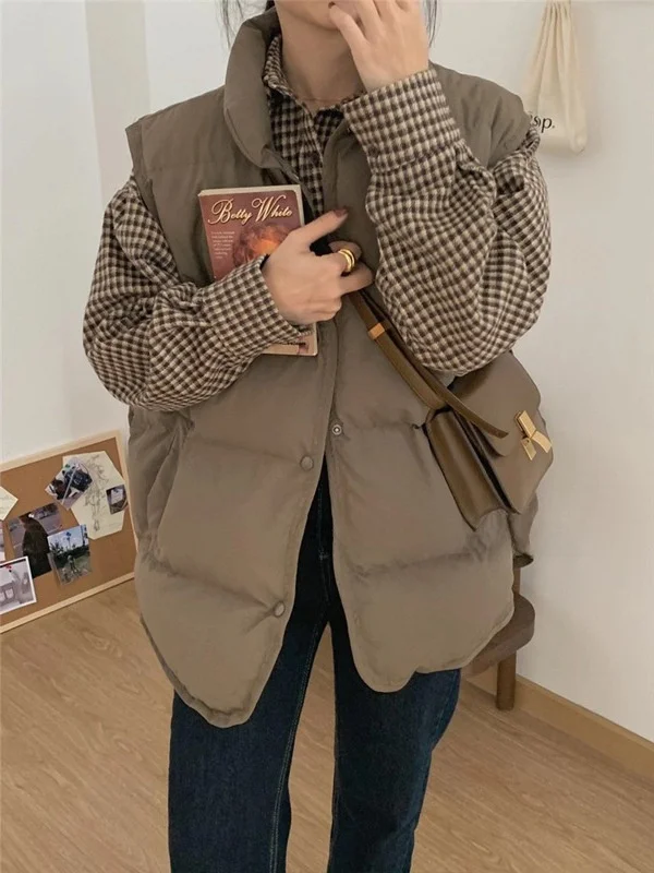 

Женский утепленный хлопковый жилет 2023 года, зимний, свободного кроя, в корейском стиле, студенческий кардиган, модная верхняя одежда