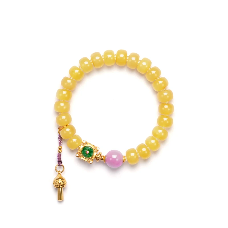 

Real Natural Beeswax Russian Amber Bracelet Women S925 Sterling Silver Gilded Kunzite Crystal Healing Meditation Wealth