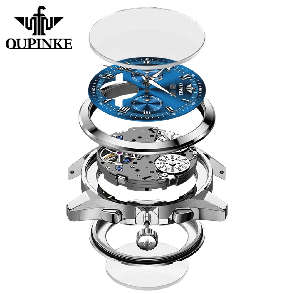 OUPINKE 3281 TOP High end Brand Men's Watches Waterproof Roman Scale Mechanical Watch Year Month Day Week Skeleton Wristwatch