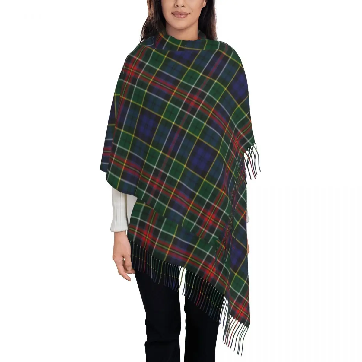 Black Watch Tartan Modern Plaid Tassel Scarf Women Soft Clans of Scotland Shawl Wrap Lady Winter Scarves