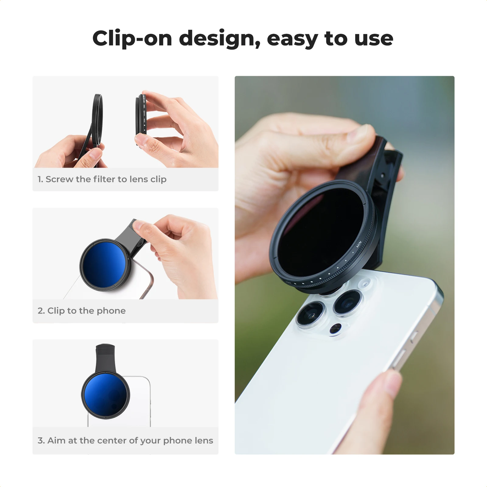 K&F CONCEPT طقم فلاتر هاتف ذكي 52 مم بنظام تثبيت سريع ND2-400 قابل للتعديل من 1 إلى 9 ستوب لـ iPhone 17 16 15 Pro Max سامسونج شاومي عالمي #3