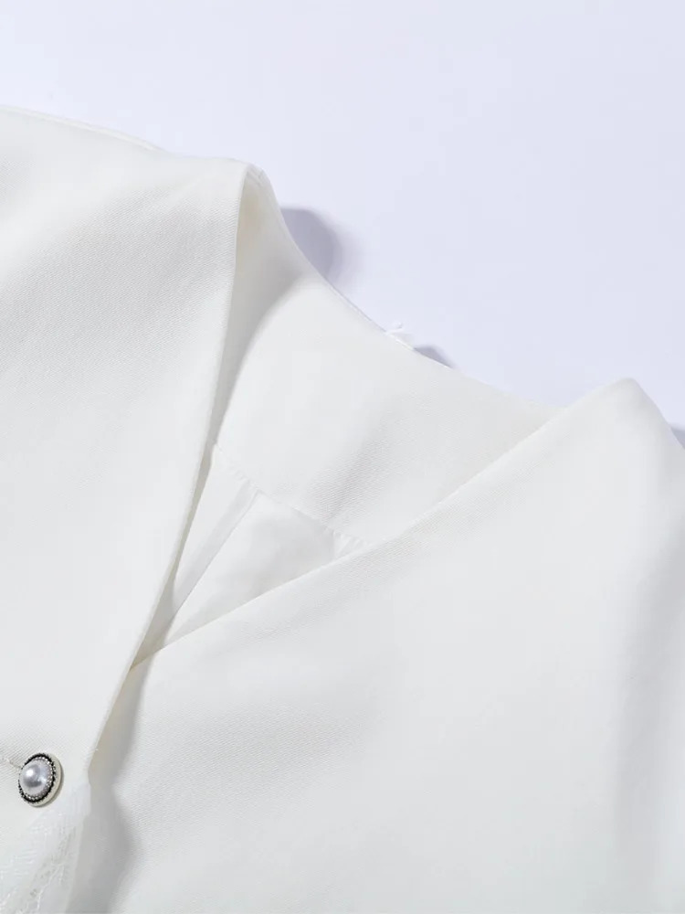 V-Ausschnitt Spitze Patchwork Meerjungfrauen-Mäntel Mesh-Hosenanzüge Damen Sexy Langarm Einreihige Schlanke Jacken Schlaghosen Neue Sets – Detail 9