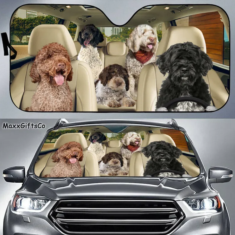 

Portuguese Water Dog Car Sun Shade, Dogs Windshield, Dogs Family Sunshade, Dog Car Accessories, Car Decoration, Gift For Dad, Mo