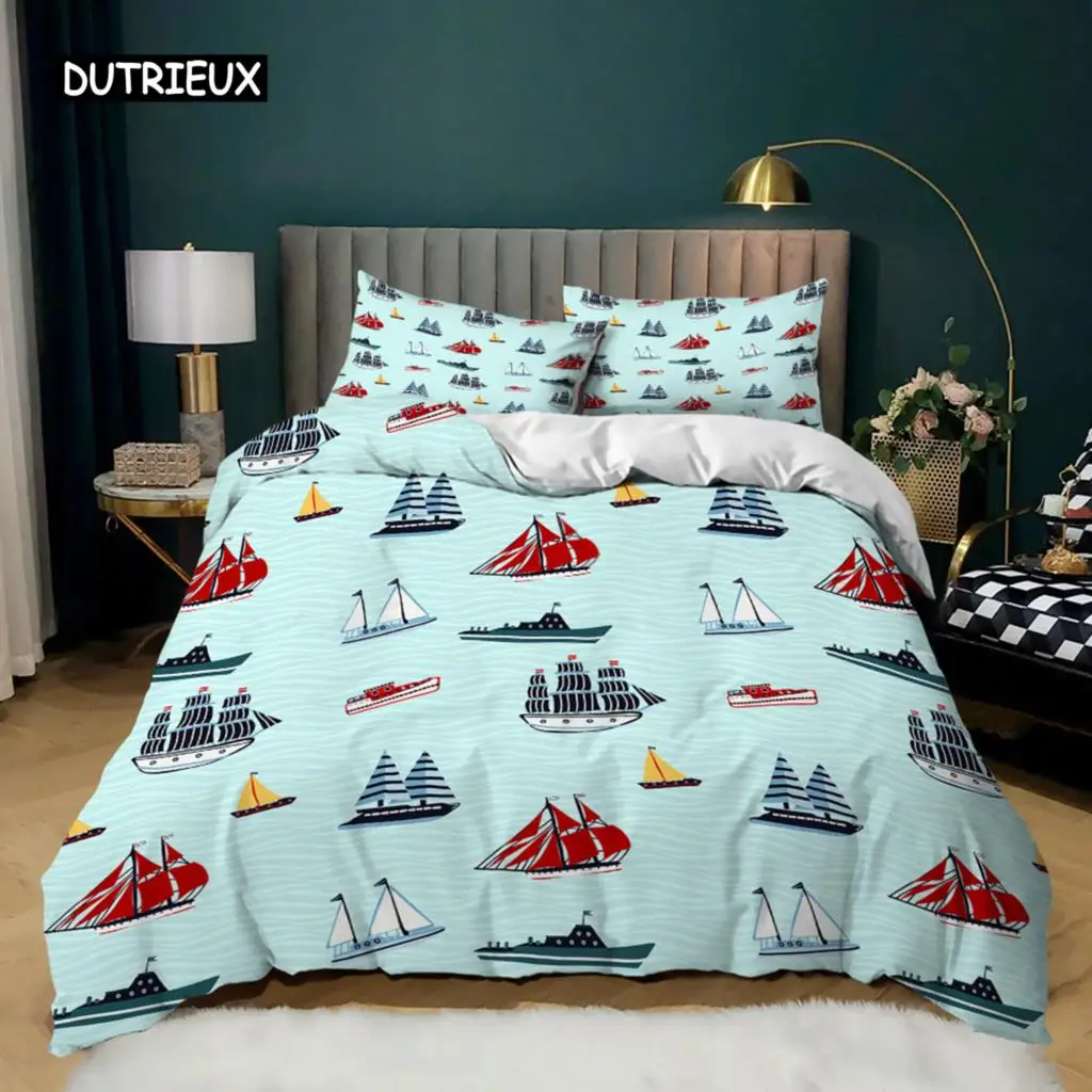 

Sailboat Duvet Cover Set Queen King Microfiber Various Sailboats Twin Comforter Cover Adventure Ocean Nautical Blue Quilt Cover