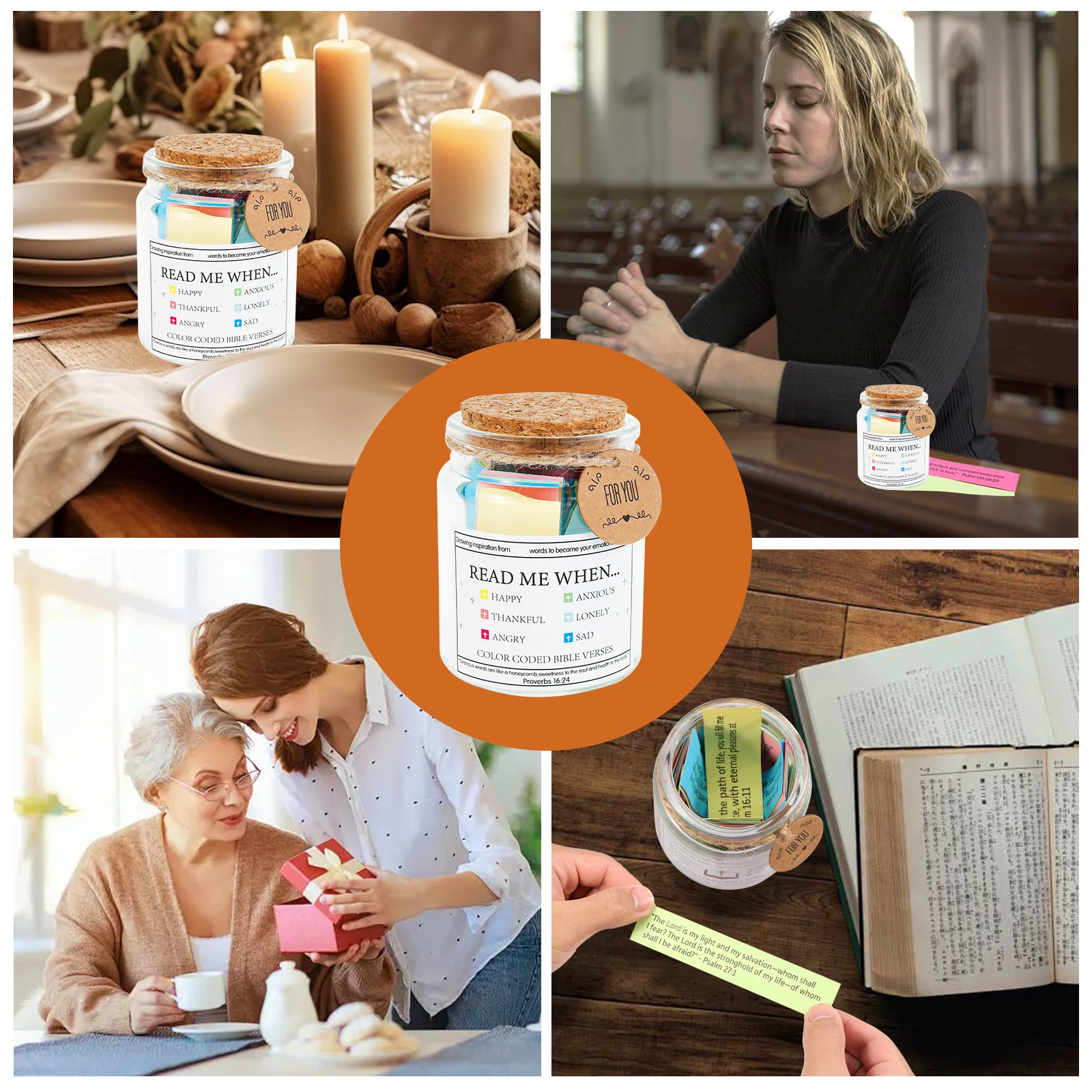 Christian Cards Jar Reusable Bible Verses Jar Handmade Christian Colorful Bible Jar Glass Best Wishes Note For Reading New Year