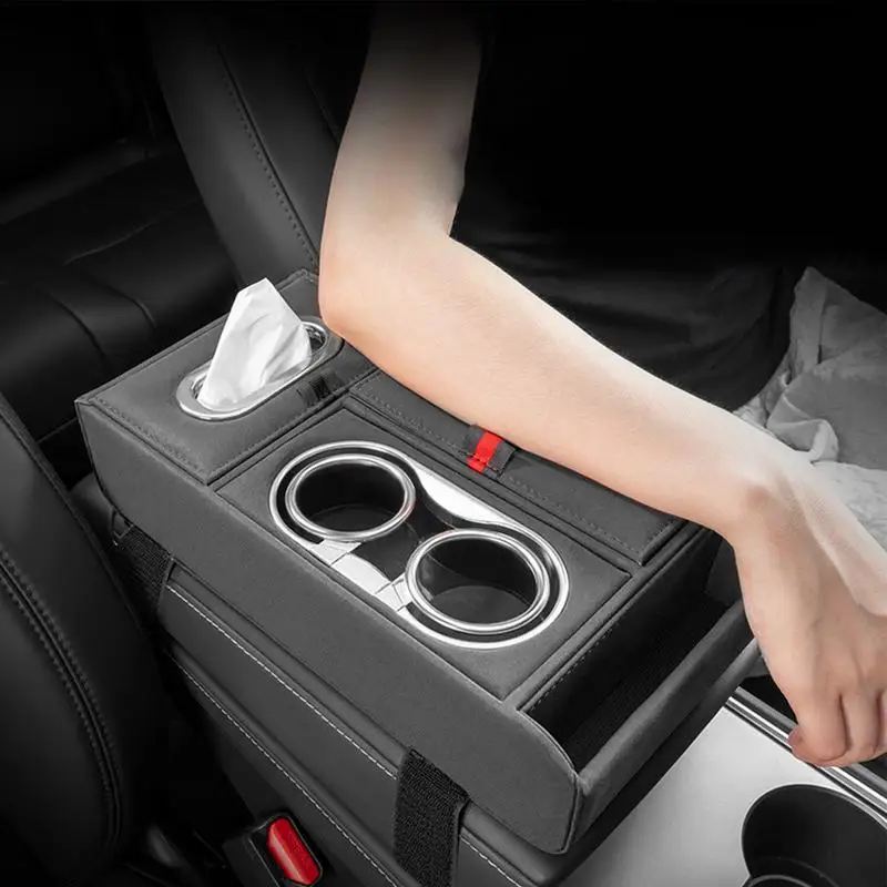 Car Armrest Cushion With 2 Cup Holder Tissue Box phone storage box auto Center Console Arm rest Height Pad cover heighten Pads