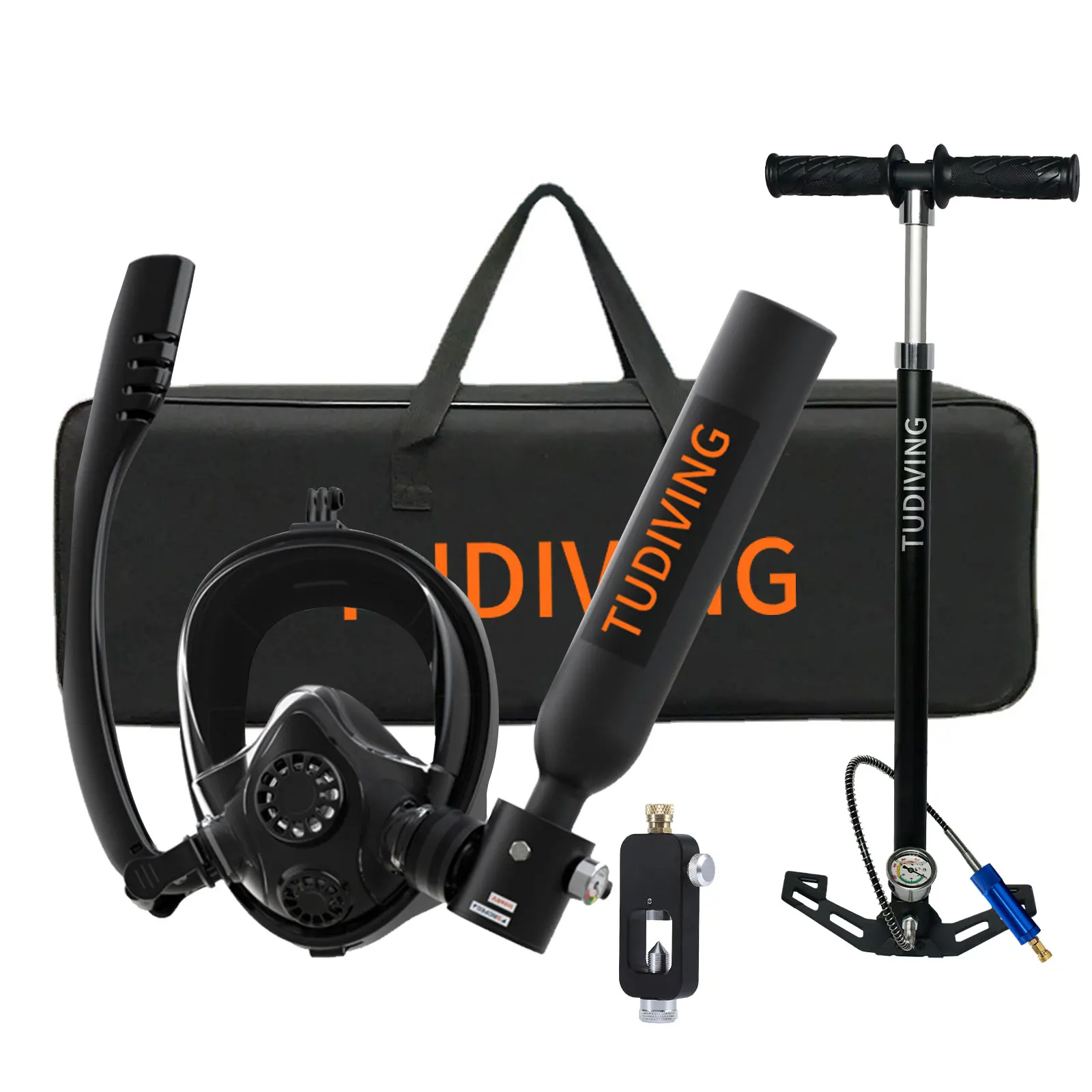 

TUDIVING-0.5L Mini Scuba Diving Tank Lung Tank with Diving Mask Portable Scuba Tank with Pump for Underwater Breathing Training