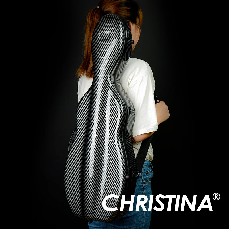 CHRISTINA Violin Case Carbon Fiber Black Stripes 4/4 Size Gourd Shape Lightweight with Double Shoulder Straps Extra Bag (VB13)