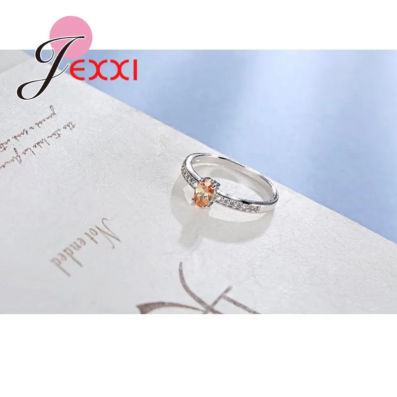 925 Sterling Silver Ring Elegant  Style Warm Tone Orange&Yellow Crystal Stone For Women Girl Christmas Present Party Prom