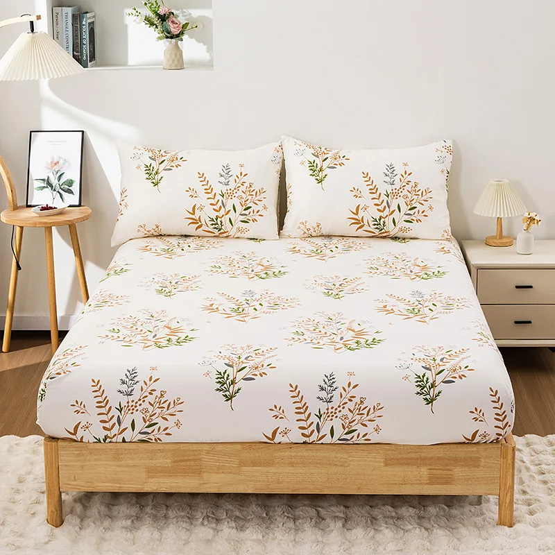 3pc floral conjunto de lençol quarto impresso capa de cama 100% poliéster elástico em torno do colchão capa king size