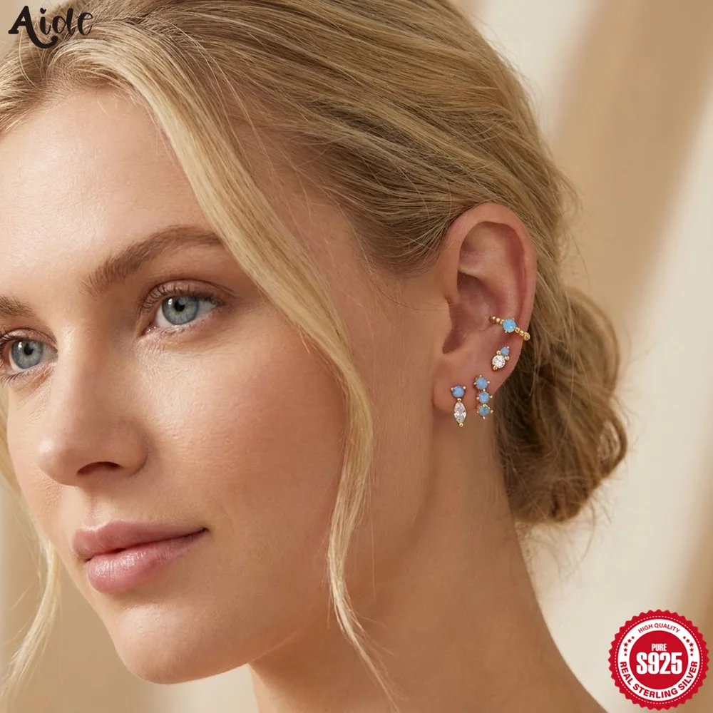 

Aide 925 Sterling Silver stud Earring Women Golden European and American Luxury Turquoise Earring Set joyas Anniversary Present