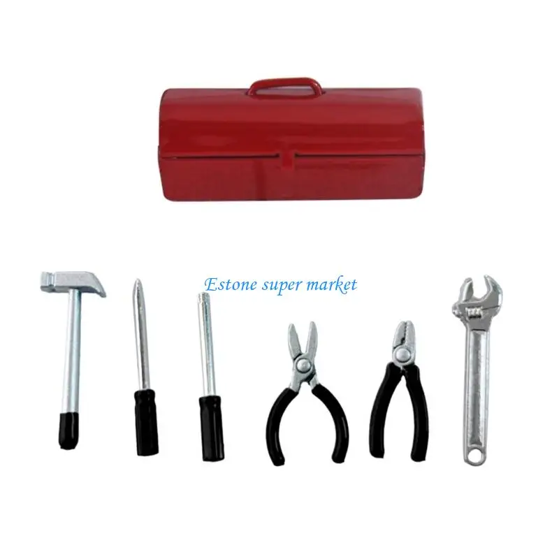 090B Miniature Tool Kits With Hammer Pliers Screwdriver For Creative Doll House Scene Display Building Accessories Toolbox