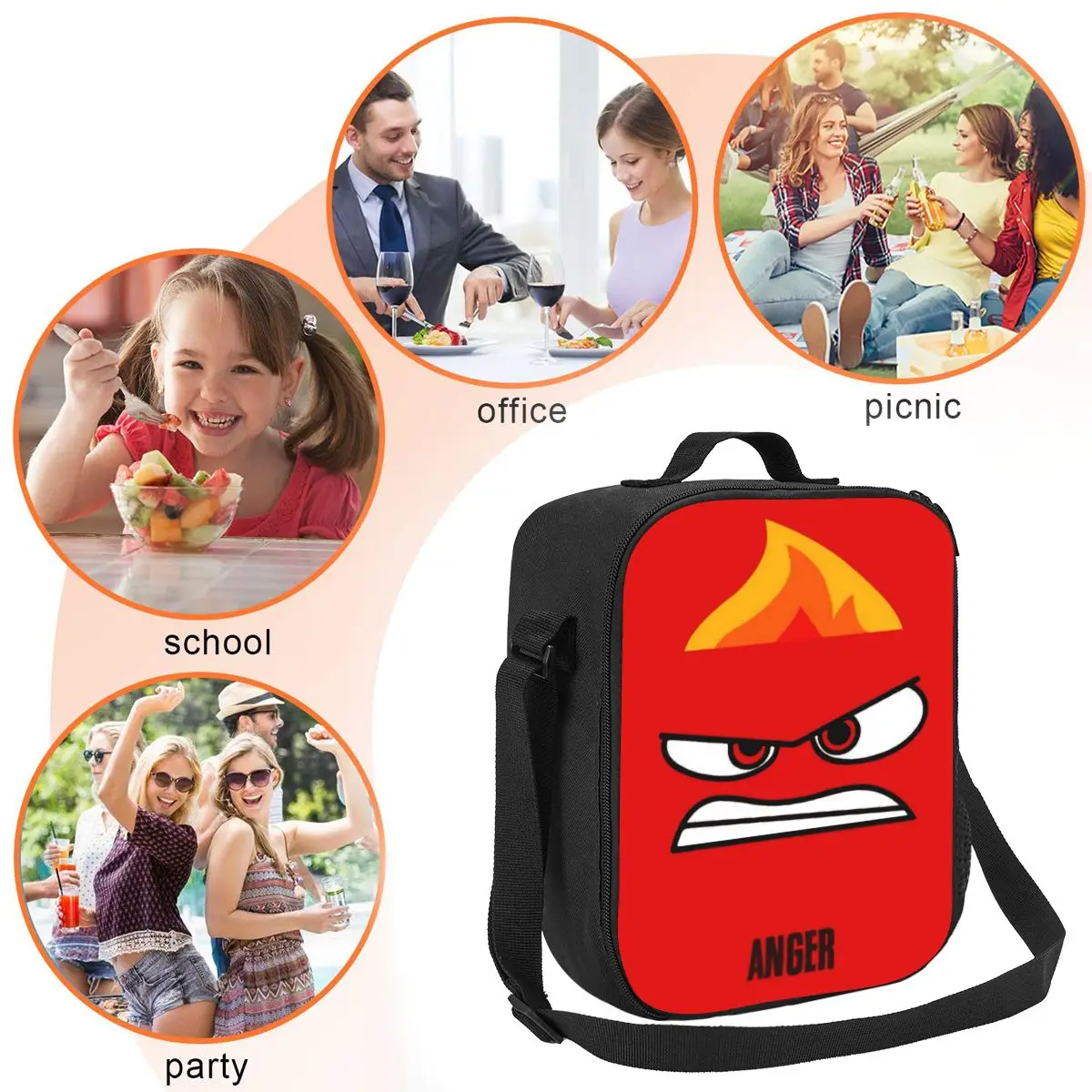 Custom Inside Out Anger Lunch Boxes for Women Waterproof Cartoon Thermal Cooler Food Insulated Lunch Bag School Children Student