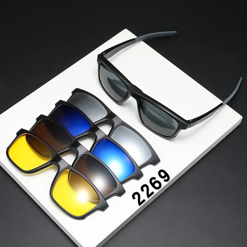 6 In 1 Polarized Sunglasses Men Women Magnetic Clip On Glasses TR90 Optical Prescription Eyeglass Frames Magnet Clips