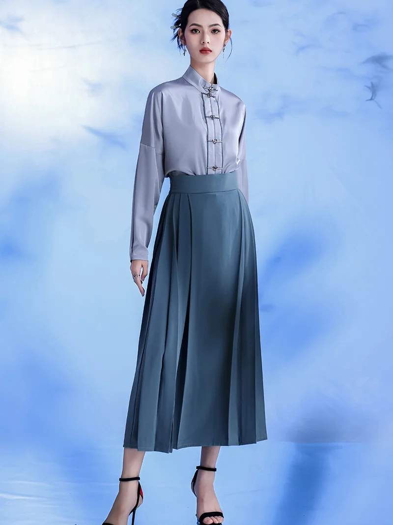 

YueLai Original New Chinese Sle Reformed Face Semi-Body Skirt Daily Han Su Metal Button National Sle Aircrt Sv...