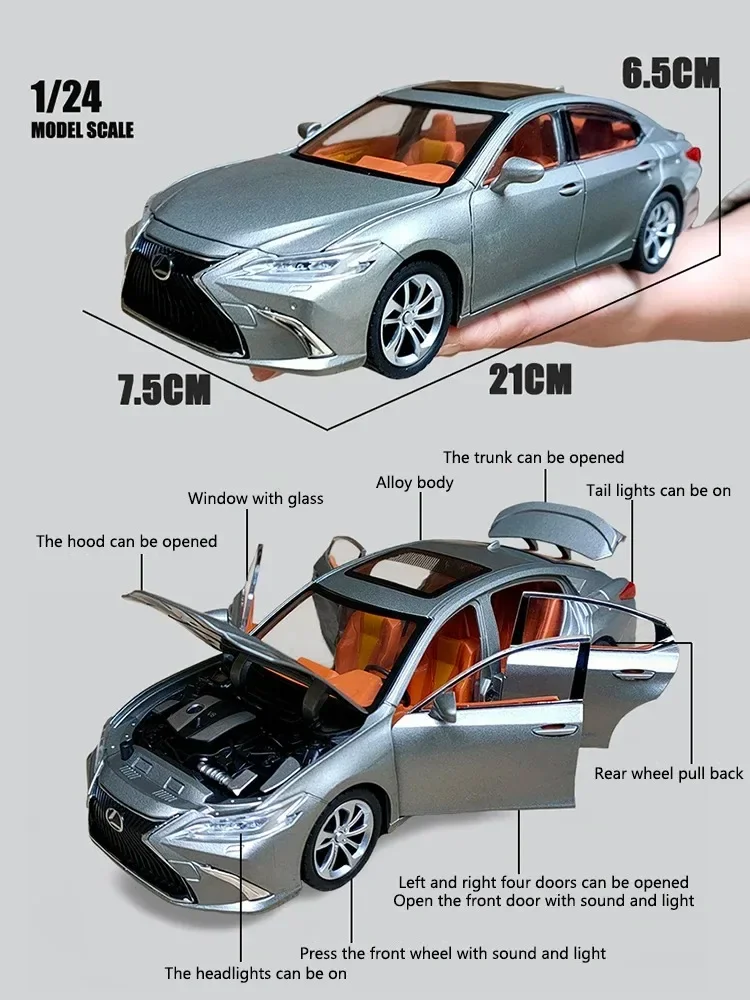 1/24 Car Model Sound And Light Pull Back Toy Car Alloy Car Model for Simulation Lexus Es300H Boy Collection Birthday Gift