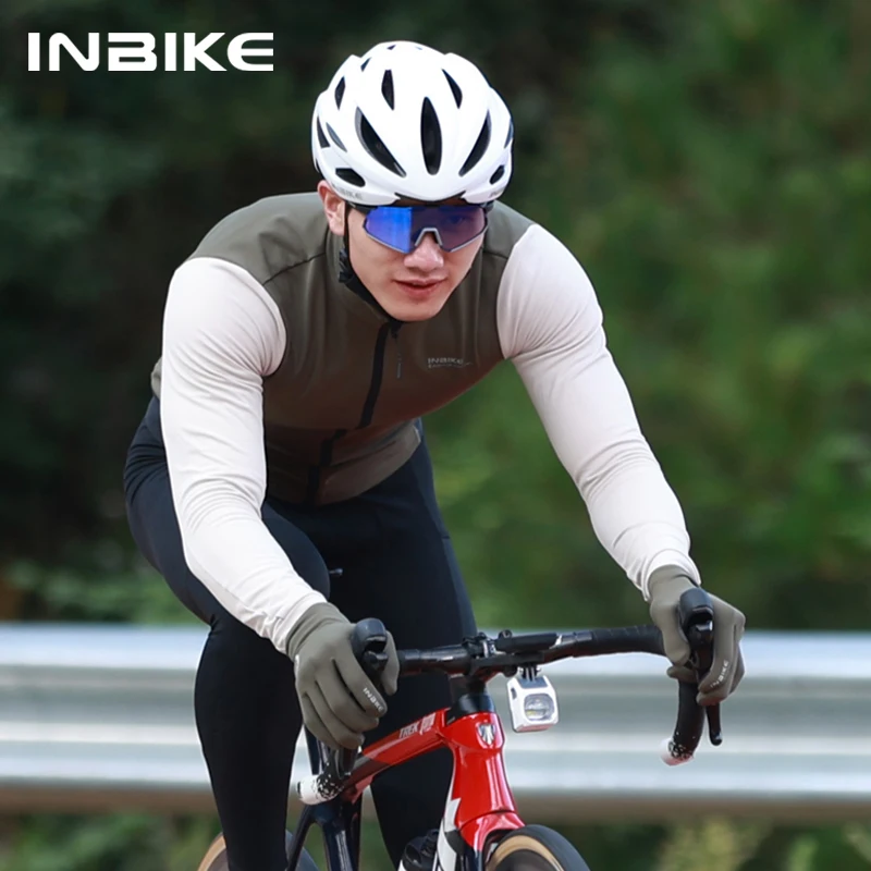 INIBKE-Maillot de cyclisme à manches longues pour hommes, vêtements d\'équitation de vélo Smile, coulée, fermeture éclair complète, 3 poches arrière,