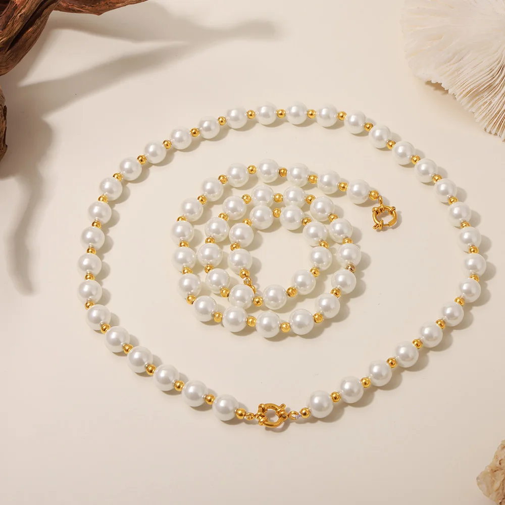

Nivora Elegant Imitation Pearl Necklace For Women Stainless Steel Beads Chain Choker Popular Handmade Wedding Engagement Jewelry