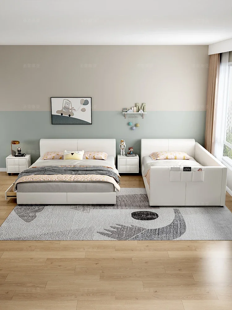 Master bedroom king bed leather bed widened parent-child bed oversized storage drawer bed guardrail bed