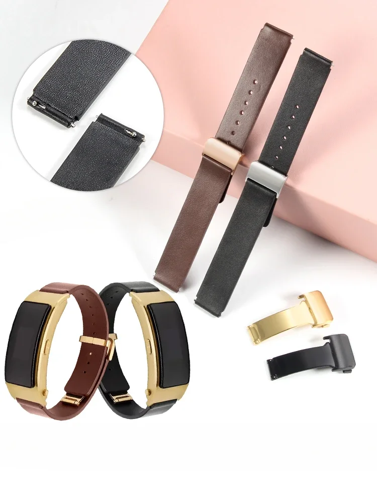 For Huawei B3 Bracelet Wear-Resistant B7 B2 B6 Smart Solid Folding Buckle Business Leather Mocha Brown Black 20 22mm Watch Strap