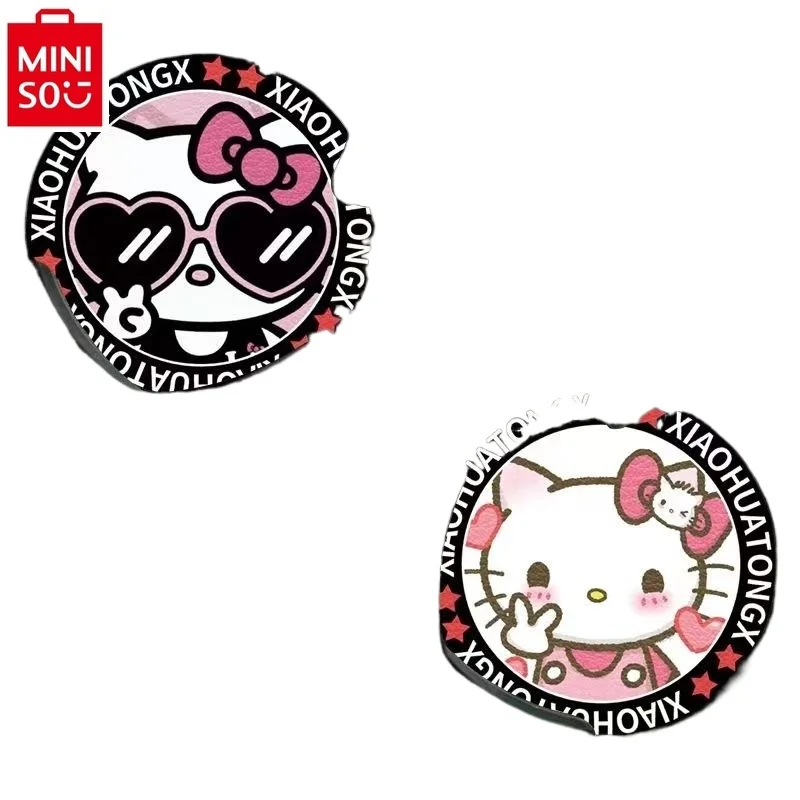 MINISO 2024 New Hello Kitty Cartoon Anime Water Cup Pad Leather Anti slip Pad Car Storage Pad Universal Interior Decoration