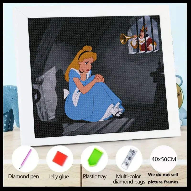 

1PC Alice in Wonderland 5D Diamond Painting Kit, DIY Full Drill Sad Alice Scene Crystal Gem Art, 40x50CM Rhinestone Painting Set