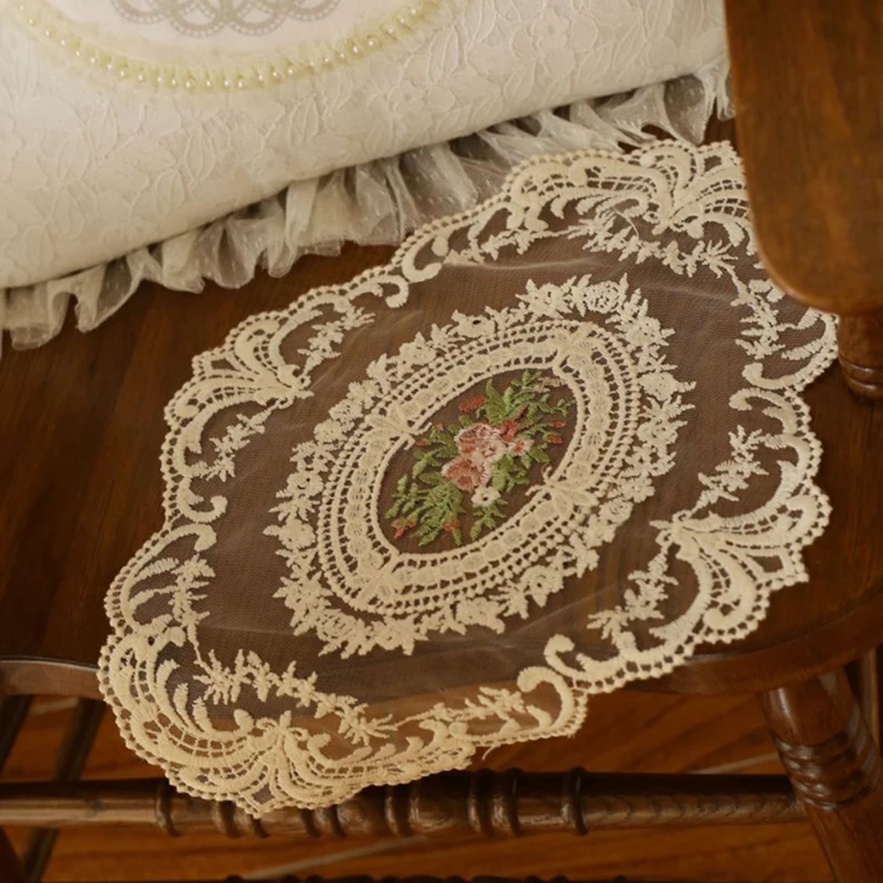 

Retro Oval Lace Coaster Elegant Lace Tablecloth Coffee Coasters Table Mat Kitchen Accessories