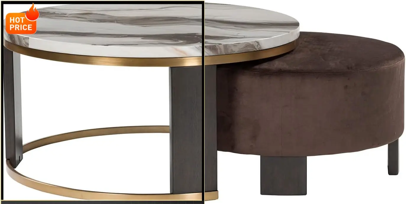 

Бестселлер: Современный журнальный столик Jazmore из искусственного мрамора с бархатным пуфом, комплект из 2 предметов, белый и темно-коричневый